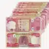 Front of Iraq 25000 dinar note showing Kurdish farmer Back of 25000 IQD banknote with King Hammurabi design, Close-up of 25000 dinar note's security features.