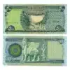 Front: "Front of Iraq 500 dinar unc banknote showing Dukan Dam" Back: "Reverse of 500 dinar note with Assyrian bull and palace ruins" In Hand: "Iraq 500 dinar unc banknote held for size and clarity"