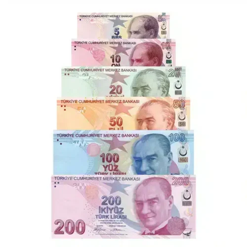 Turkey Current Lira UNC Banknotes Set featuring six denominations in mint condition