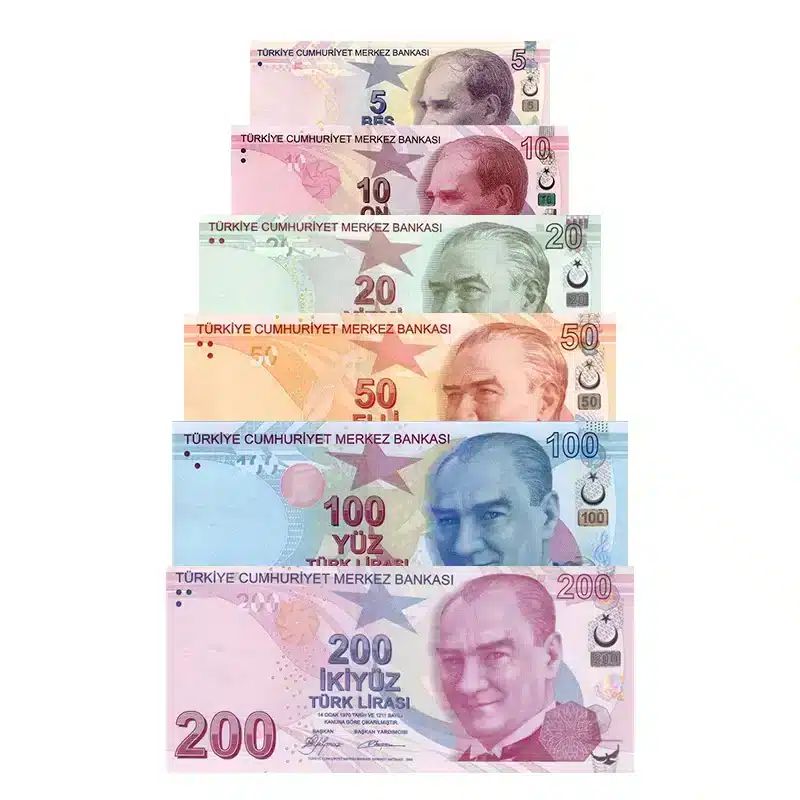 Turkey Current Lira UNC Banknotes Set featuring six denominations in mint condition