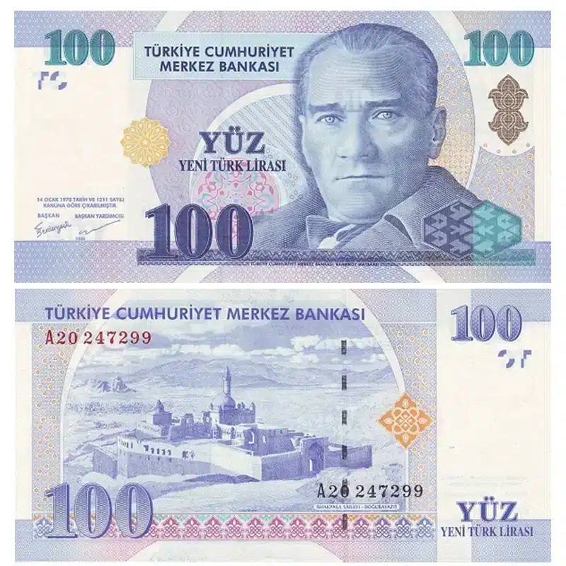 Turkey 100 New Turkish Lira Banknote – 2005 UNC Front View