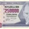 250,000 Turkish Lira (1970) - Red Tower of Alanya (reverse)