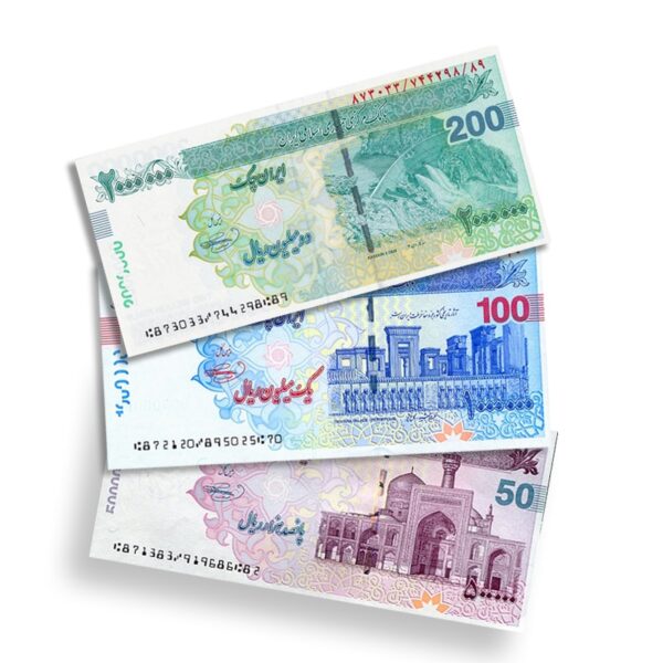 Iran 3 UNC Banknotes Set (500k, 1M, 2M Rials).