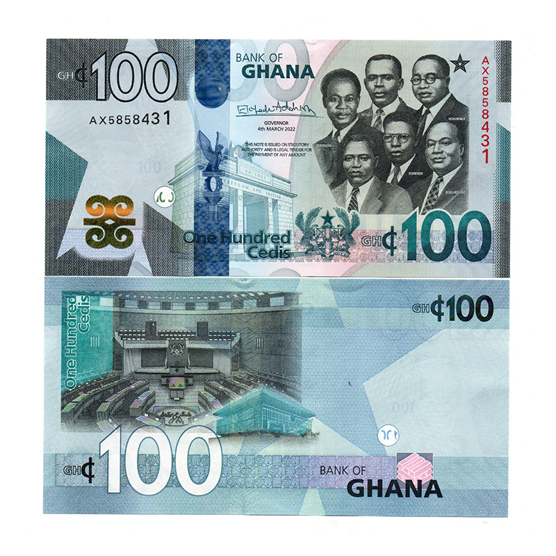 Ghana 100 Cedis Banknote 2022 (Pick P-W50) – UNC Condition