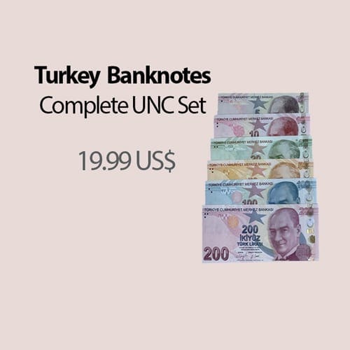 Turkish Lira Complete Banknotes Set - Türkiye Currency UNC