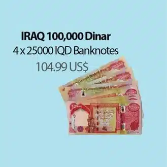 IRAQ lot of 100,000 25,000 Dinar x4 banknotes