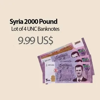 Syria 2000 Pound UNC Banknotes (2015-2021) – Lot of 4