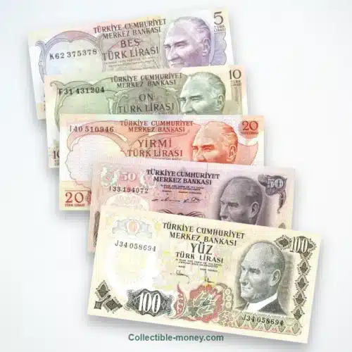 Turkey Set of 5 UNC Banknotes | 5–100 Lira | P#185–P#189